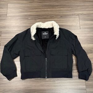 Hollister Black Sherpa Collar bomber Jacket